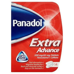 Panadol Paracetamol Caffeine Pain Relief Tablets 500mg-65mg Extra Advance 14s (Case of 12) - Honesty Sales