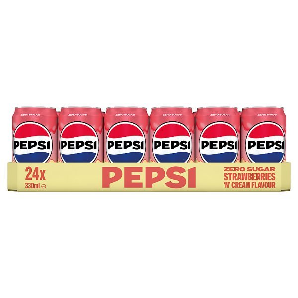 Pepsi Strawberries 'N' Cream Flavour Cans 24 x 330ml (24 x 330ml) - Honesty Sales