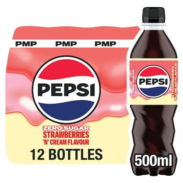 Pepsi Strawberries 'N' Cream Flavour PMP Bottles 12 x 500ml (Case of 12) - Honesty Sales