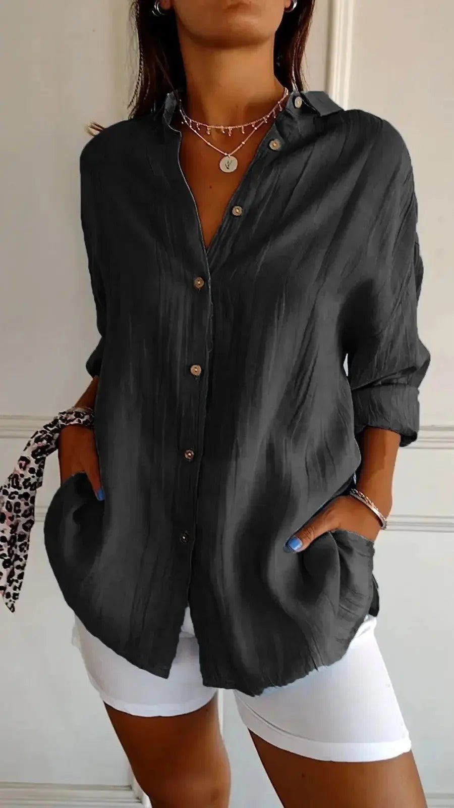 Popular Spring And Summer New Women's Loose Open Button Shirt Solid Color Top - Honesty Sales