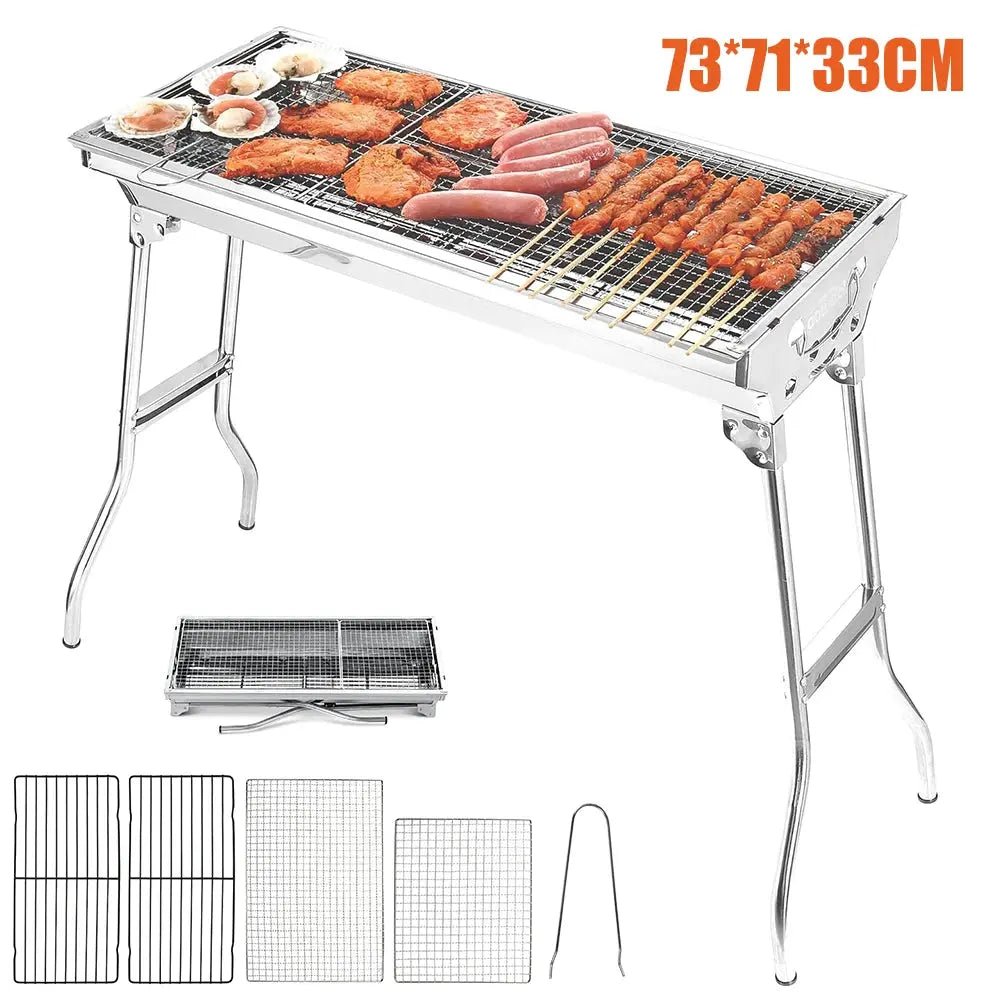 Portable Folding BBQ Grill – Large Stainless Steel Barbecue Stove Holder for Outdoor Cooking & Camping - Honesty Sales