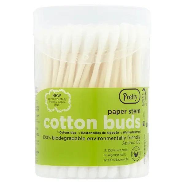 Pretty 100 Paper Stem Cotton Buds (Case of 12) - Honesty Sales