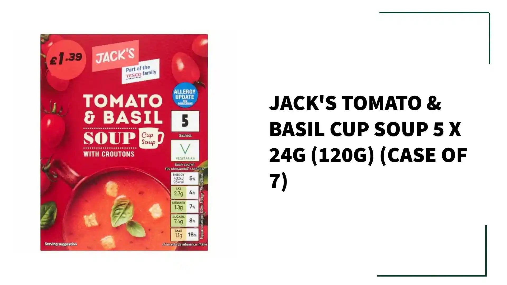 Jack's Tomato & Basil Cup Soup 5 x 24g (120g) (Case of 7) by@Outfy