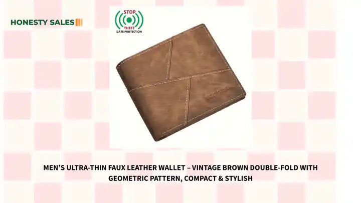 Men’s Ultra-Thin Faux Leather Wallet – Vintage Brown Double-Fold with Geometric Pattern, Compact & Stylish by@Outfy