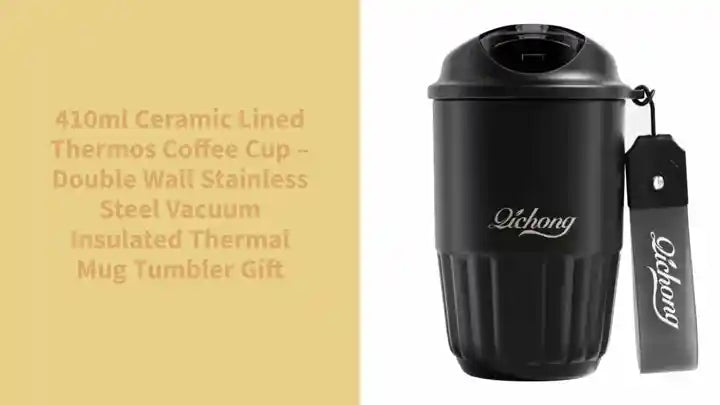 410ml Ceramic Lined Thermos Coffee Cup – Double Wall Stainless Steel Vacuum Insulated Thermal Mug Tumbler Gift by@Outfy