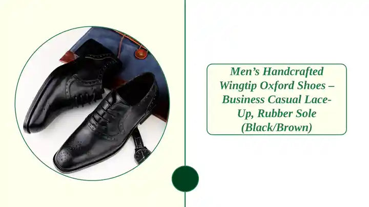 Men’s Handcrafted Wingtip Oxford Shoes – Business Casual Lace-Up, Rubber Sole (Black/Brown) by@Outfy