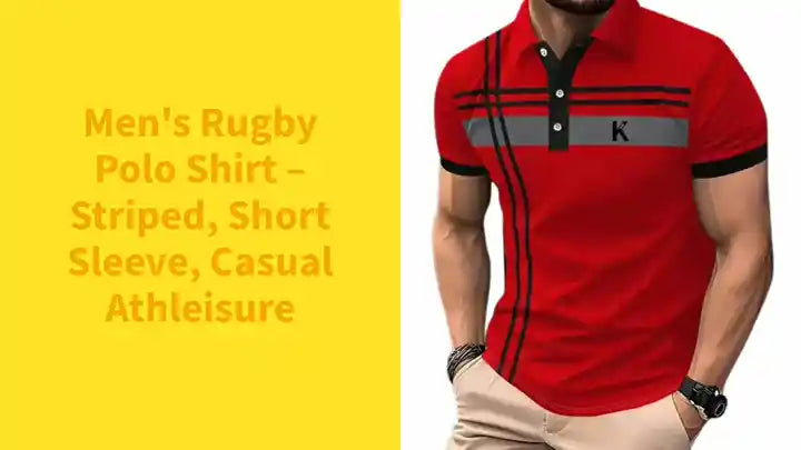Men's Rugby Polo Shirt – Striped, Short Sleeve, Casual Athleisure by@Outfy