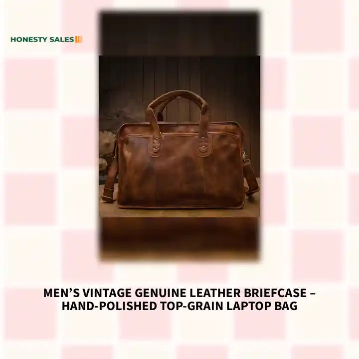 Men’s Vintage Genuine Leather Briefcase – Hand-Polished Top-Grain Laptop Bag by@Outfy