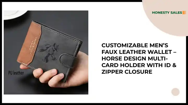 Customizable Men’s Faux Leather Wallet – Horse Design Multi-Card Holder with ID & Zipper Closure by@Outfy