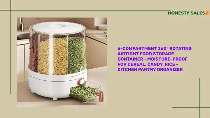 6-Compartment 360° Rotating Airtight Food Storage Container - Moisture-Proof for Cereal, Candy, Rice - Kitchen Pantry Organizer by@Outfy