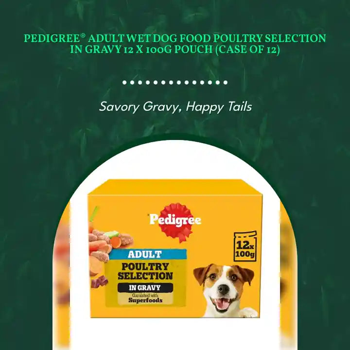 PEDIGREE® Adult Wet Dog Food Poultry Selection in Gravy 12 x 100g Pouch (Case of 12) by@Outfy