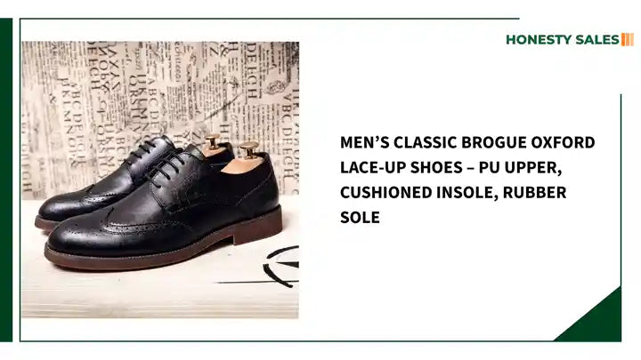 Men’s Classic Brogue Oxford Lace-Up Shoes – PU Upper, Cushioned Insole, Rubber Sole by@Outfy