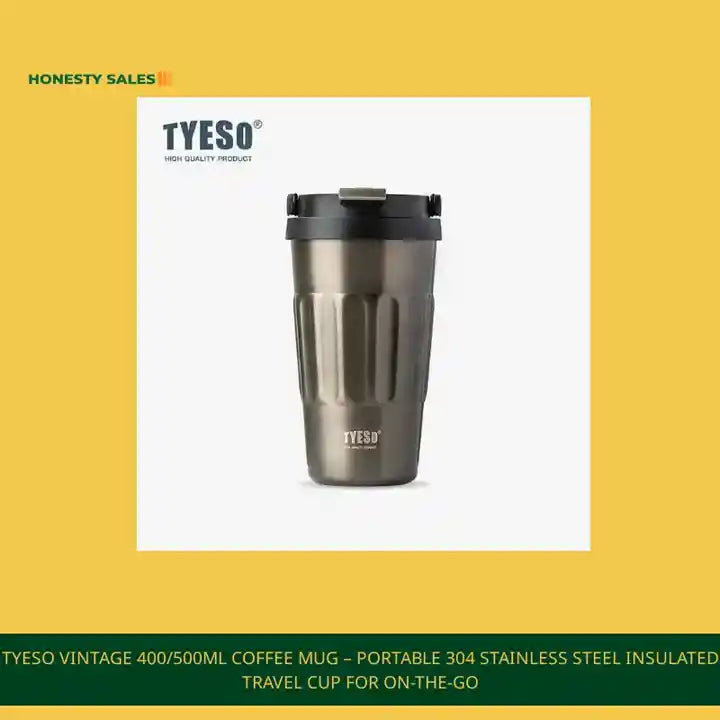 TYESO Vintage 400/500ml Coffee Mug – Portable 304 Stainless Steel Insulated Travel Cup for On-the-Go by@Outfy