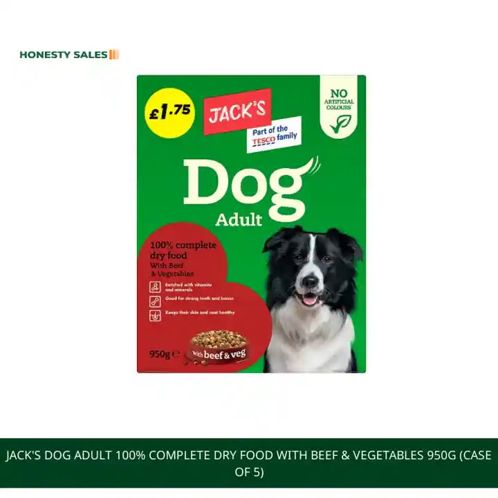Jack's Dog Adult 100% Complete Dry Food with Beef & Vegetables 950g (Case of 5) by@Outfy