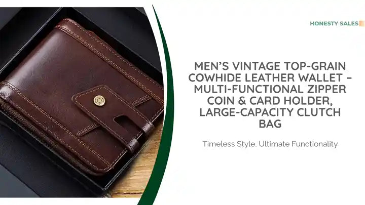Men’s Vintage Top-Grain Cowhide Leather Wallet – Multi-Functional Zipper Coin & Card Holder, Large-Capacity Clutch Bag by@Outfy
