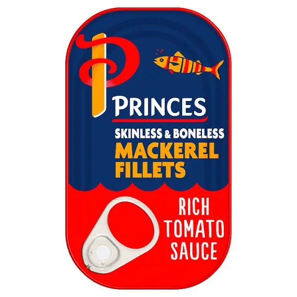 Princes Skinless & Boneless Mackerel Fillets Rich Tomato Sauce 125g (Case of 10) - Honesty Sales