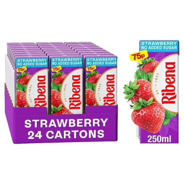 Ribena No Added Sugar Strawberry Juice Drink Carton 250ml (Case of 24) - Honesty Sales