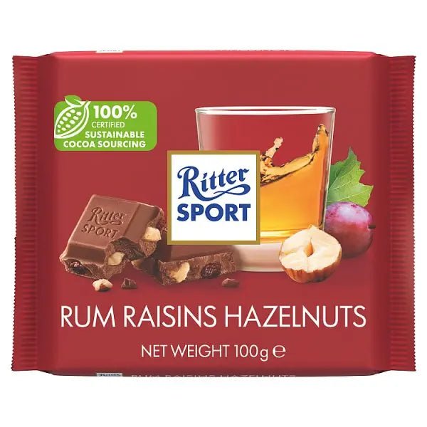 Ritter Sport Rum Raisins Hazelnuts 100g (Case of 12) - Honesty Sales