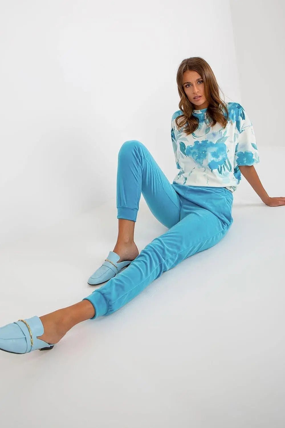 Rue Paris Velour Blouse and Pants Set - Honesty Sales