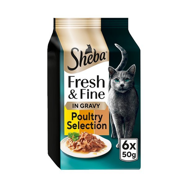 SHEBA® Fresh & Fine Adult Wet Cat Food Chicken &Turkey Gravy 6x50g Pouches (8 x 6x50g) - Honesty Sales