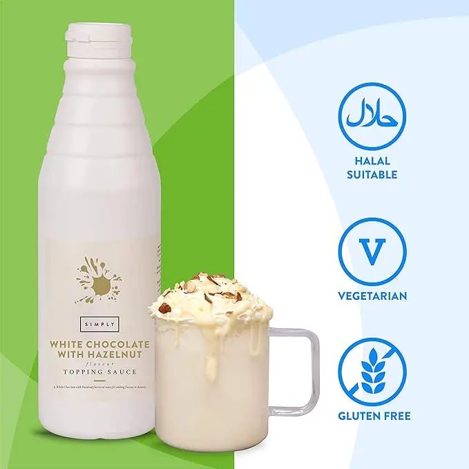 Simply White Chocolate with Hazelnut Topping Sauce - Honesty Sales