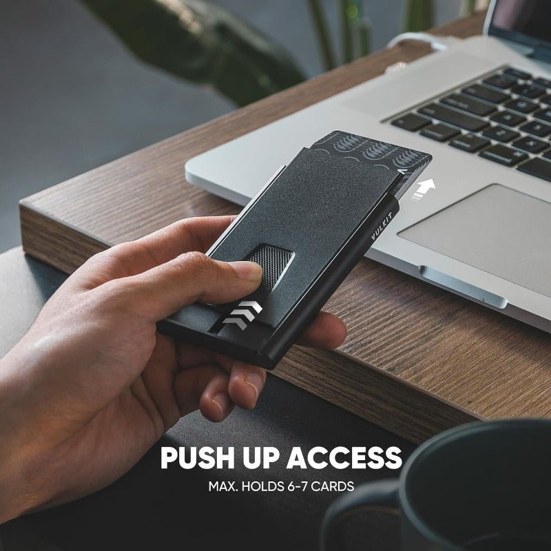 **Slim Aluminum Pop - Up Card Holder – RFID Blocking Wallet with Money Clip (Black, Durable & Stylish)** - Honesty Sales