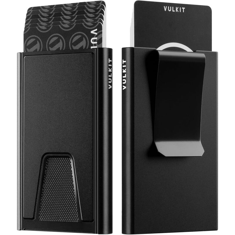 **Slim Aluminum Pop - Up Card Holder – RFID Blocking Wallet with Money Clip (Black, Durable & Stylish)** - Honesty Sales