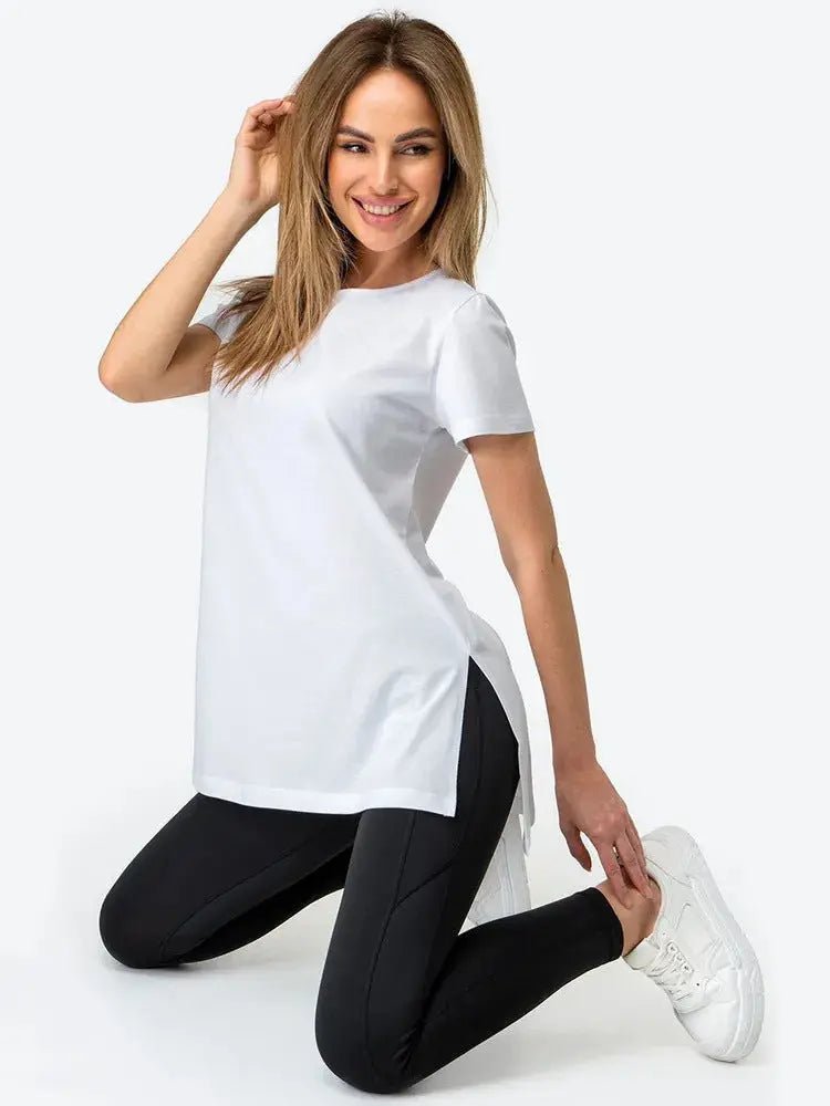 Slit Loose Round Neck Short Sleeve Sweater - Honesty Sales