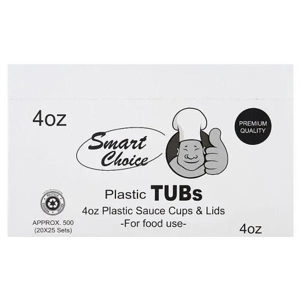 Smart Choice Plastic Tubs 4oz Plastic Sauce Cups & Lids - Sets of 25 - Honesty Sales