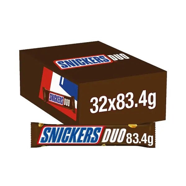 Snickers Caramel, Nougat & Peanuts Chocolate Snack Bar Duo 83.4g (Case of 32) - Honesty Sales