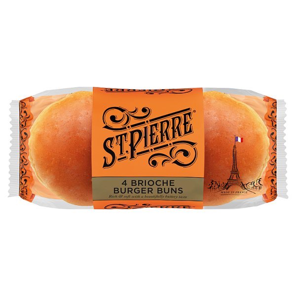 St Pierre 4 Pre-Sliced Brioche Burger Buns (1 x 4pk) - Honesty Sales