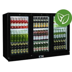 Sterling Pro Green SP3HC-BH Black Triple Door Hinged Bottle Cooler 300 Ltrs / 274 Bottles - Honesty Sales