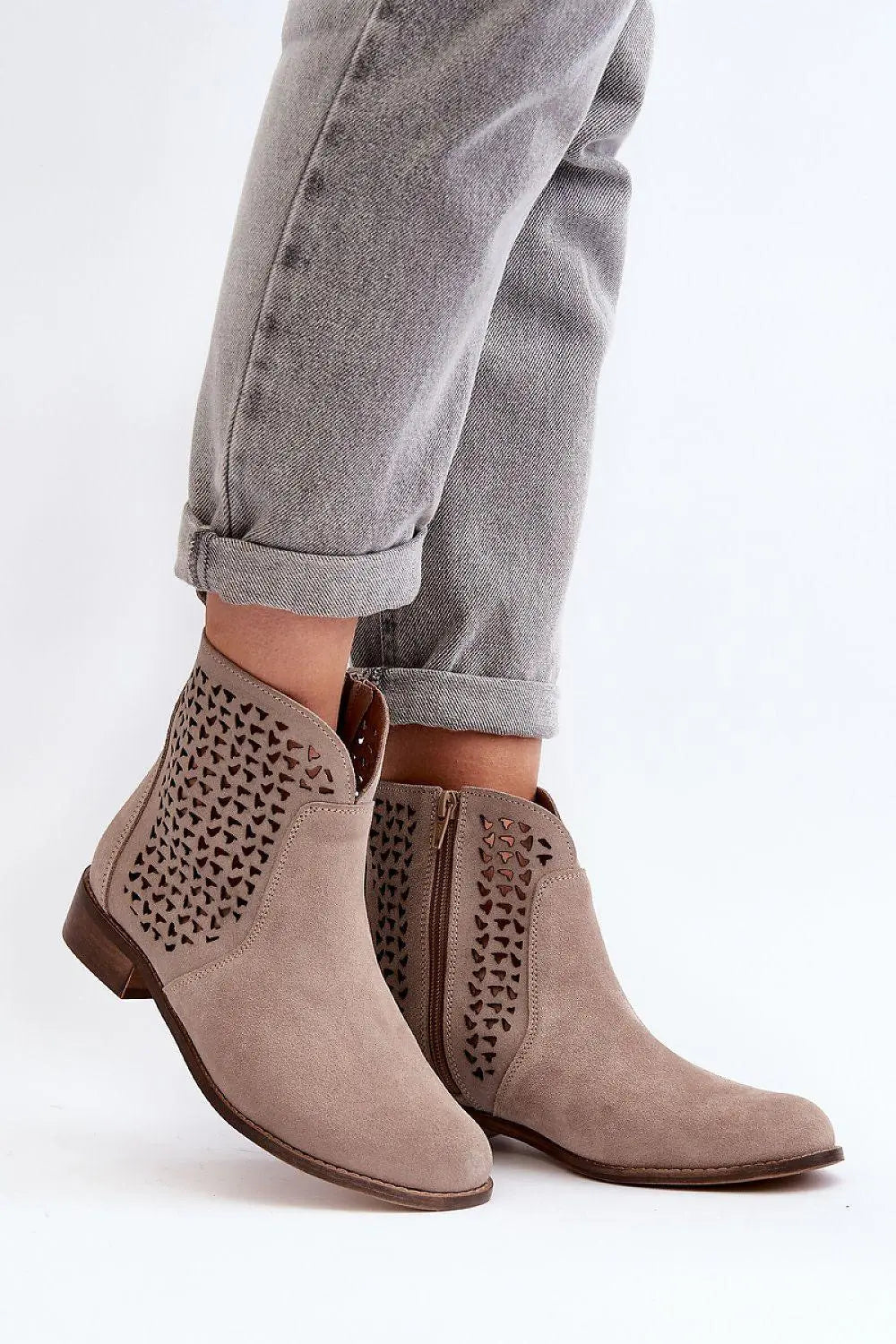 Style natural suede side zipper boots - Honesty Sales