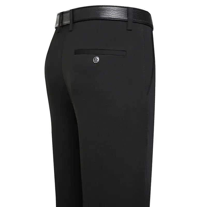 Suit Pants Men Business Casual Trousers Formal Dress Straight Pants Elastic Black Navy Blue Male Clothing - Honesty Sales