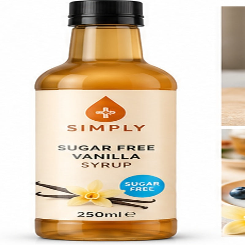 AI-generated illustrative Simply Sugar Free Vanilla 250ml bottle, verify actual packaging