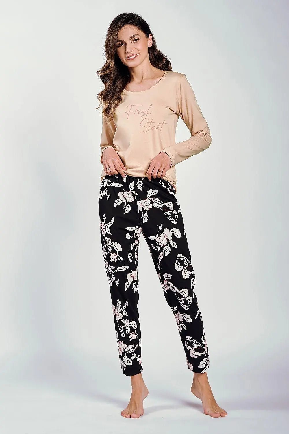 Taro long-sleeved blouse and long pants Women's pajamas - Honesty Sales