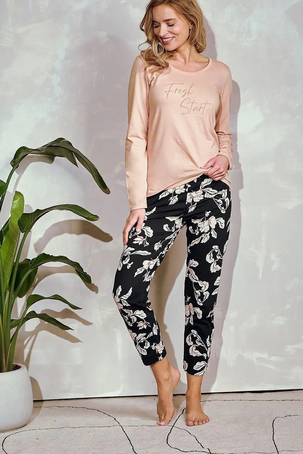Taro long-sleeved blouse and long pants Women's pajamas - Honesty Sales