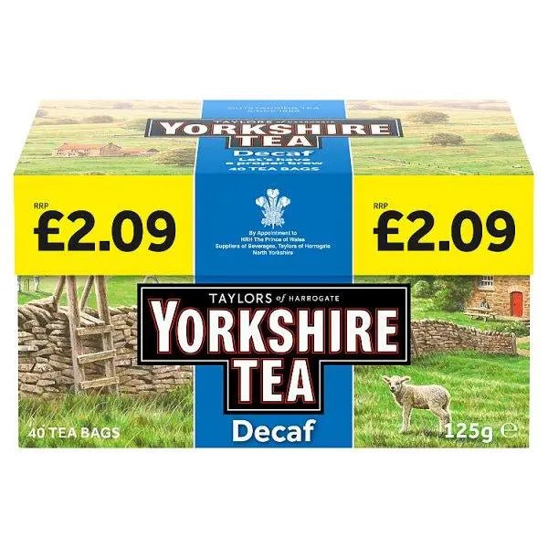 Taylors of Harrogate Yorkshire Tea Decaf 40 Tea Bags 125g (Case of 5) - Honesty Sales