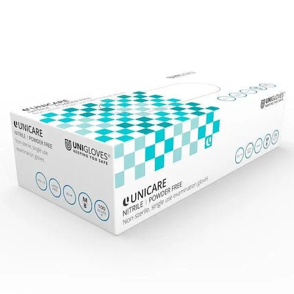 Unicare Blue Nitrile Powder Free Gloves - unit (Medium) - Honesty Sales