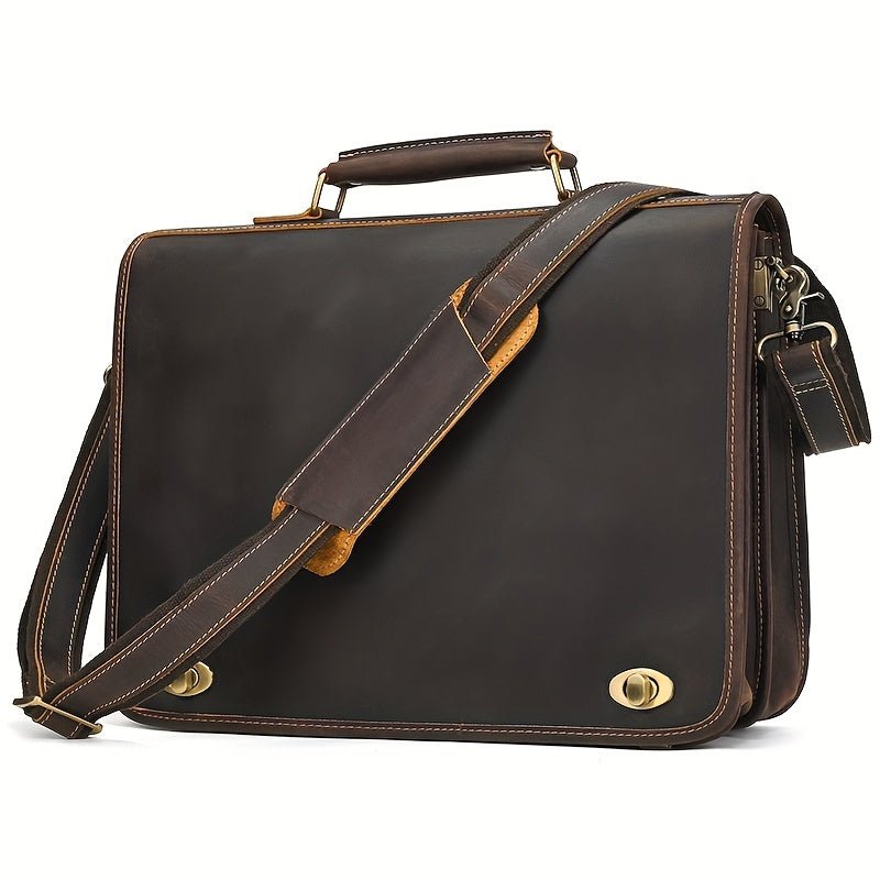 Vintage Men’s Crazy Horse Leather Briefcase – Laptop Commuter Hand & Shoulder Bag - Honesty Sales