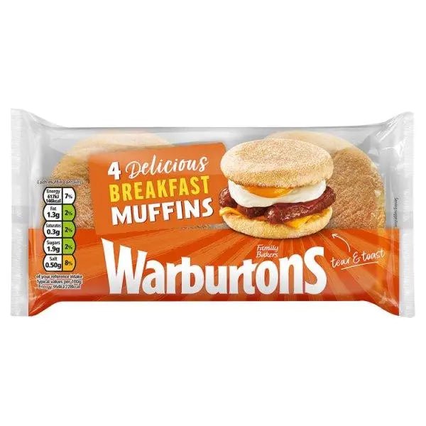 Warburtons 4 Delicious Breakfast Muffins - Honesty Sales