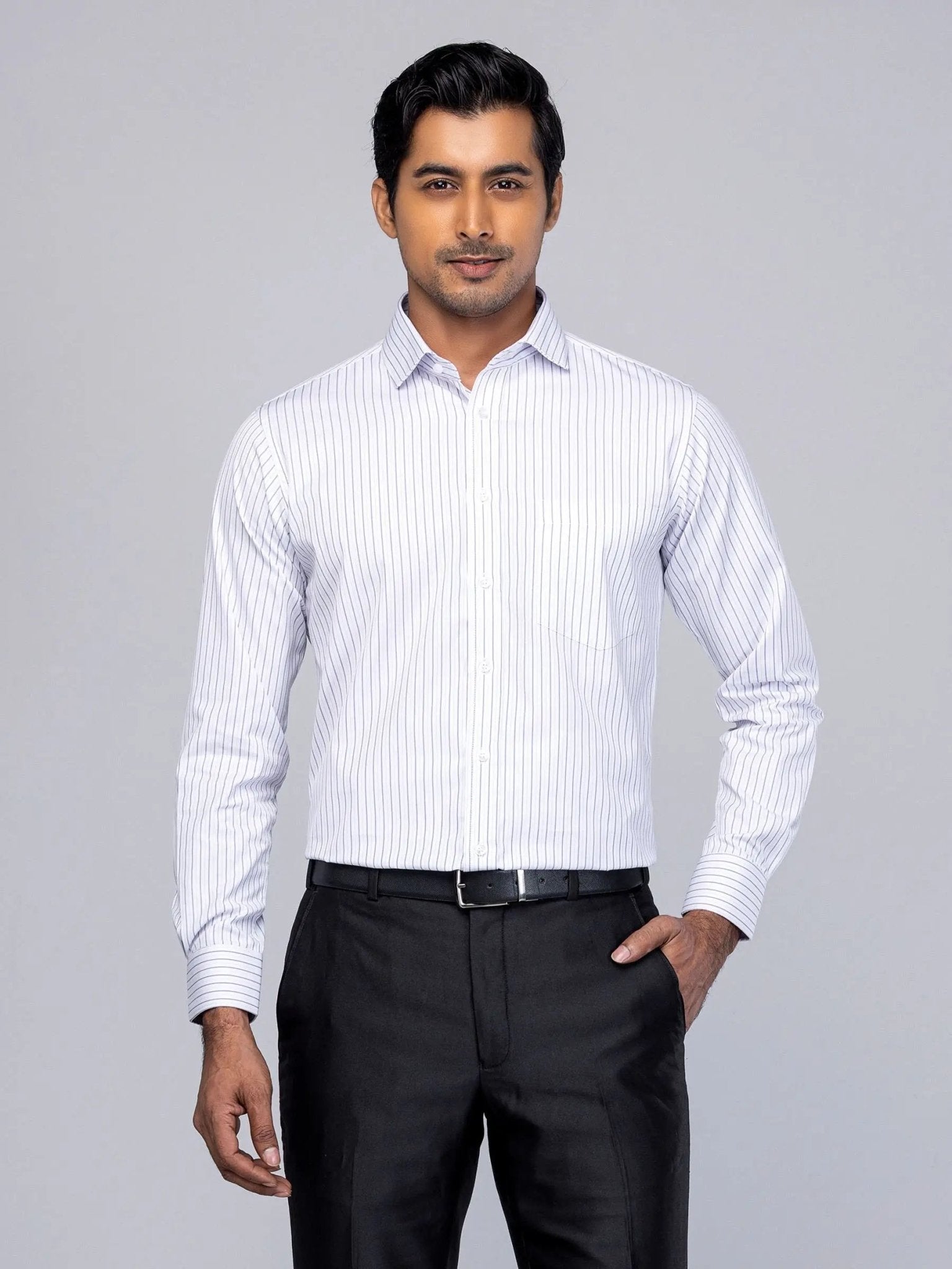 White/Purple Striped Executive Shirt For Men's - Honesty Sales