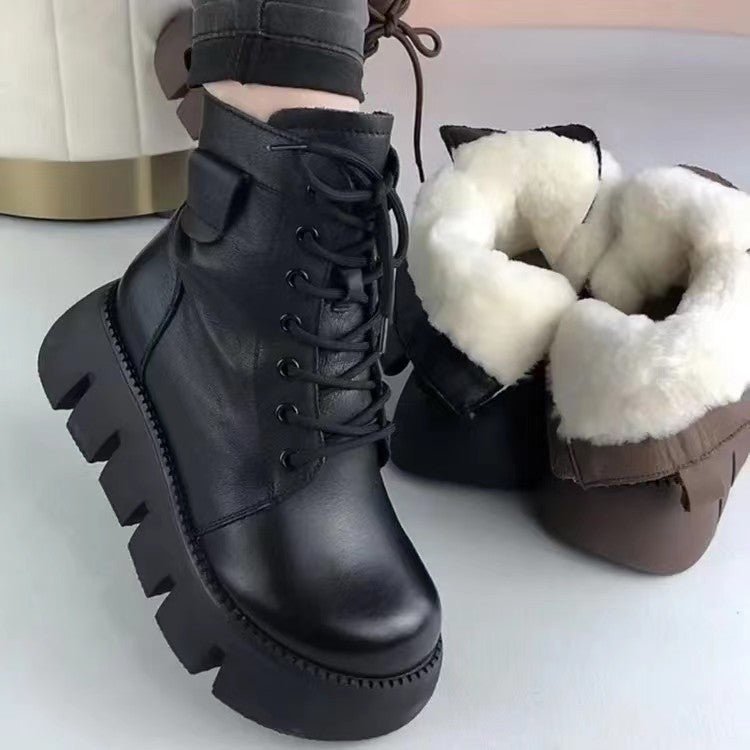 Womens Soft - leather Fleece - lined Extra - thick Insulated Snow Boots - Honesty Sales