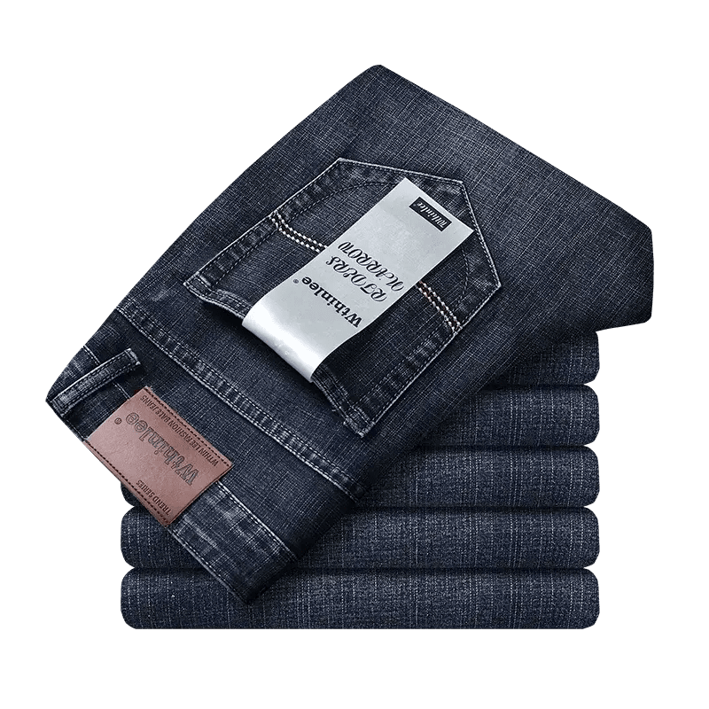Wthinlee Men's Stretch Straight Jeans - Fashionable Classic Blue/Black Business Denim Trousers - Honesty Sales