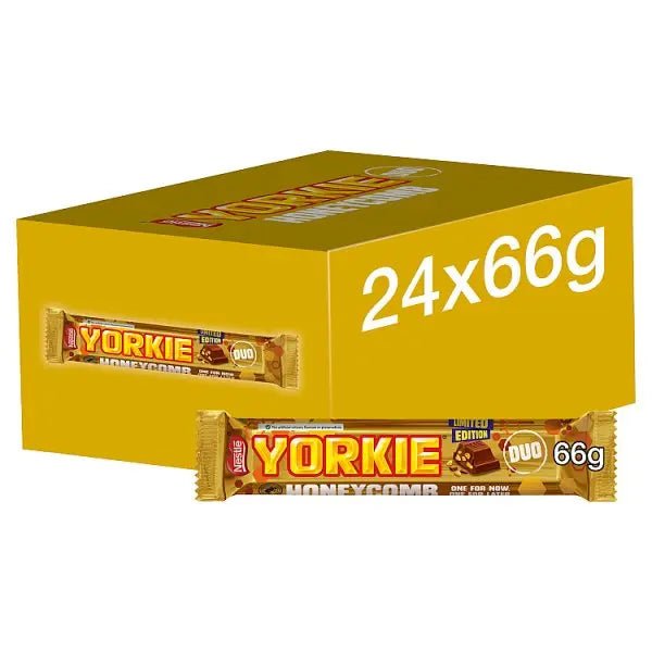 Yorkie Honeycomb Milk Chocolate DUO Bar 66g (Case of 24) - Honesty Sales