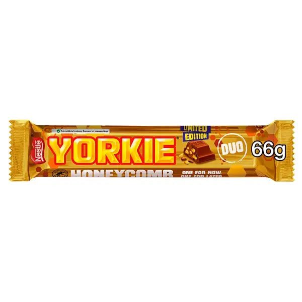 Yorkie Honeycomb Milk Chocolate DUO Bar 66g (Case of 24) - Honesty Sales