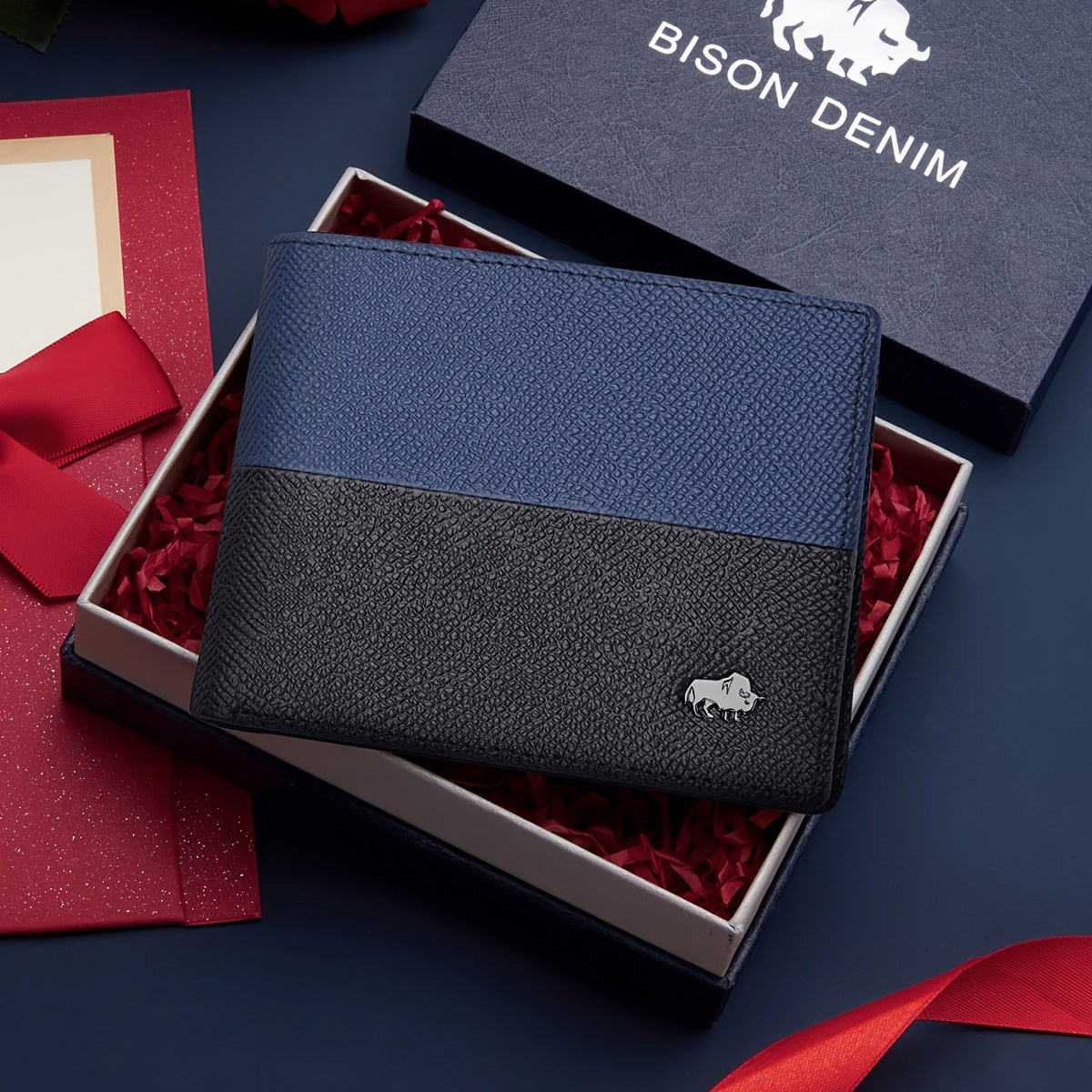 Men’s First-Layer Cowhide Leather Wallet – Stylish Business Design with Multiple Card Slots, Gift Box Included Image secondaire du produit