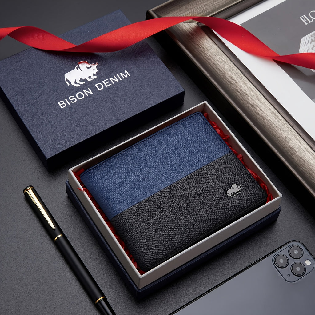 Men’s First-Layer Cowhide Leather Wallet – Stylish Business Design with Multiple Card Slots, Gift Box Included