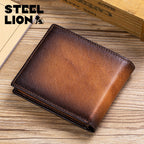 STEELLION Men’s Vintage Genuine Leather Tri-Fold Wallet – RFID Blocking, Ultra-Thin with ID Window & Zipper Coin Pocket