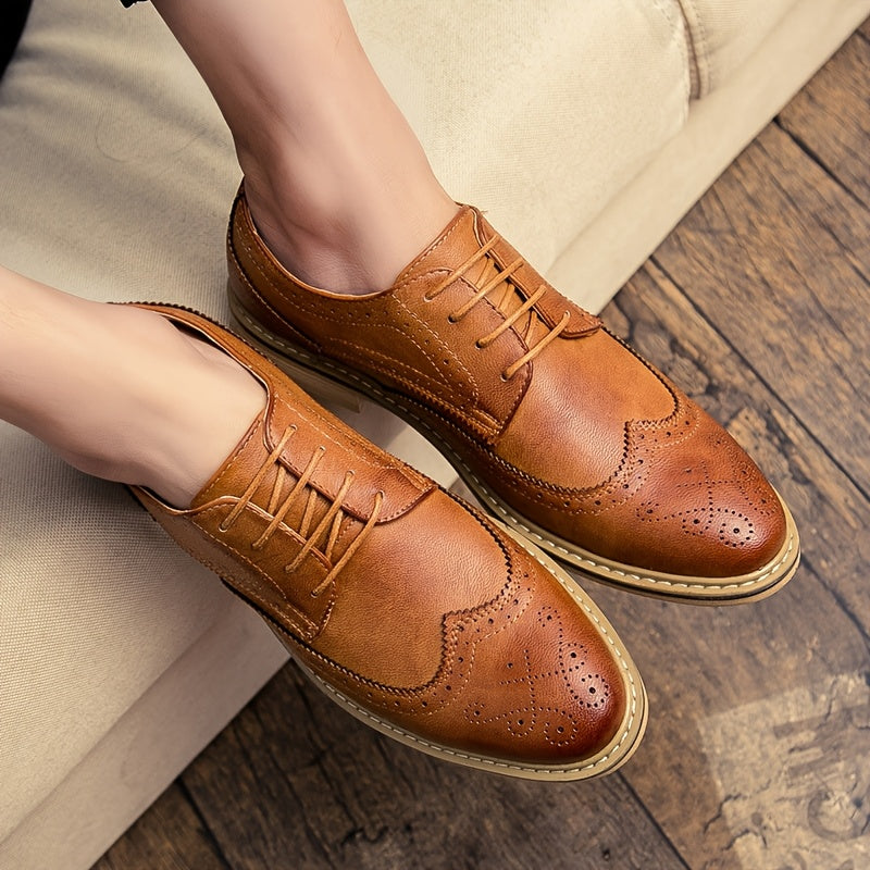 Men’s Business Casual Lace-Up Oxford Shoes – PU Upper & Sole, Low-Top Office & Formal Wear